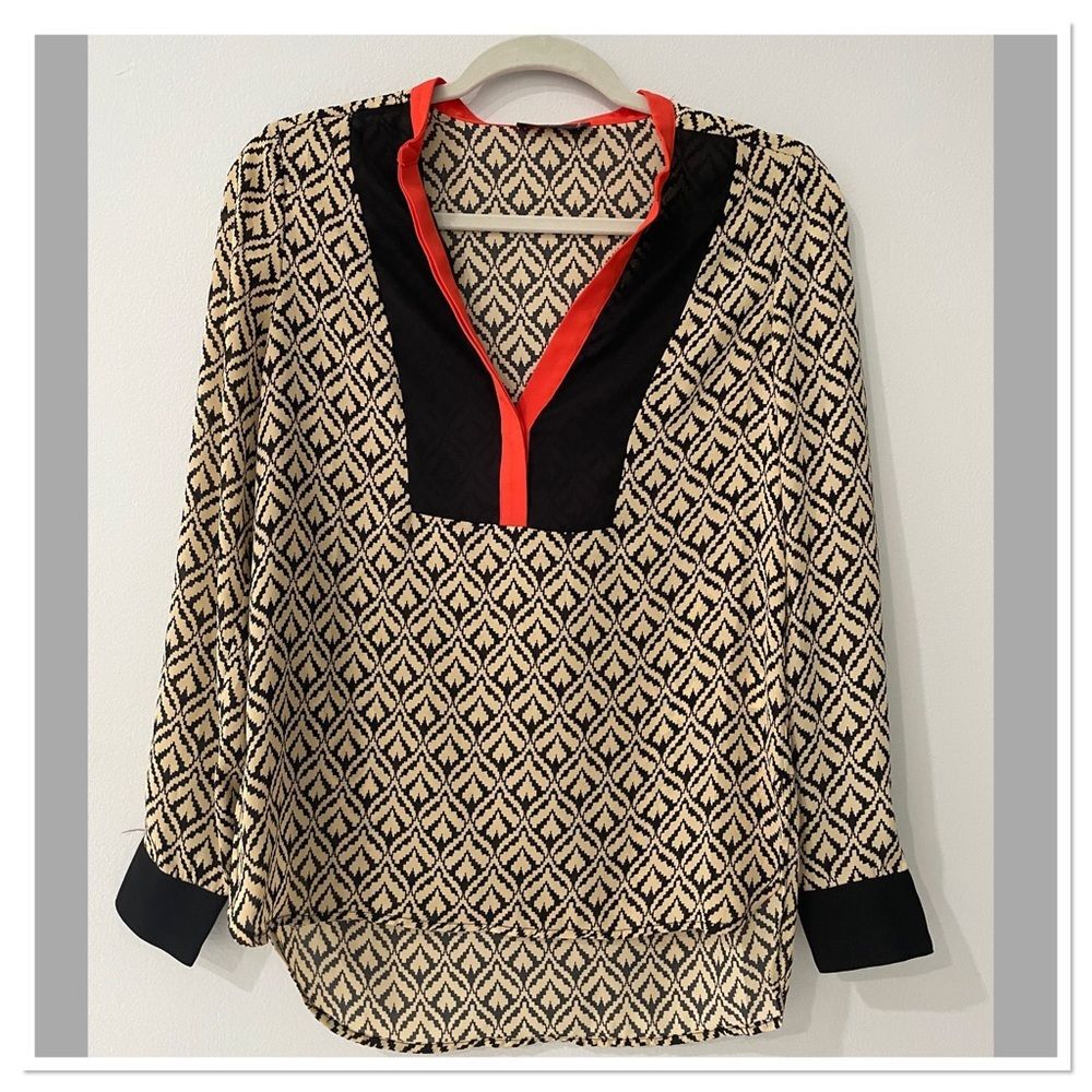 THML Women's Top Black and Orange Coral Long Sleeves Size XS
